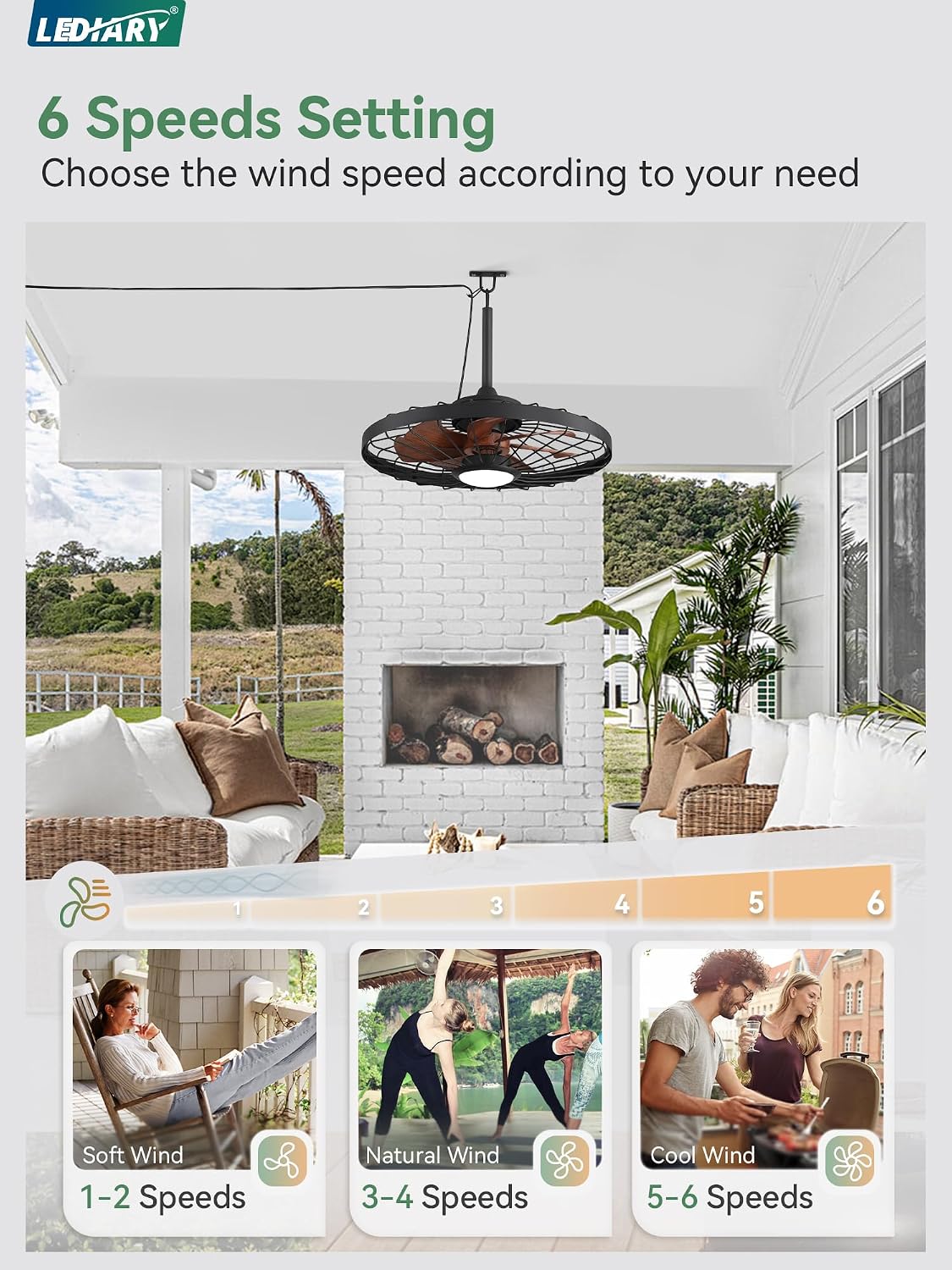 Ventilador techo exterior 24pulg luces IP65 control remoto