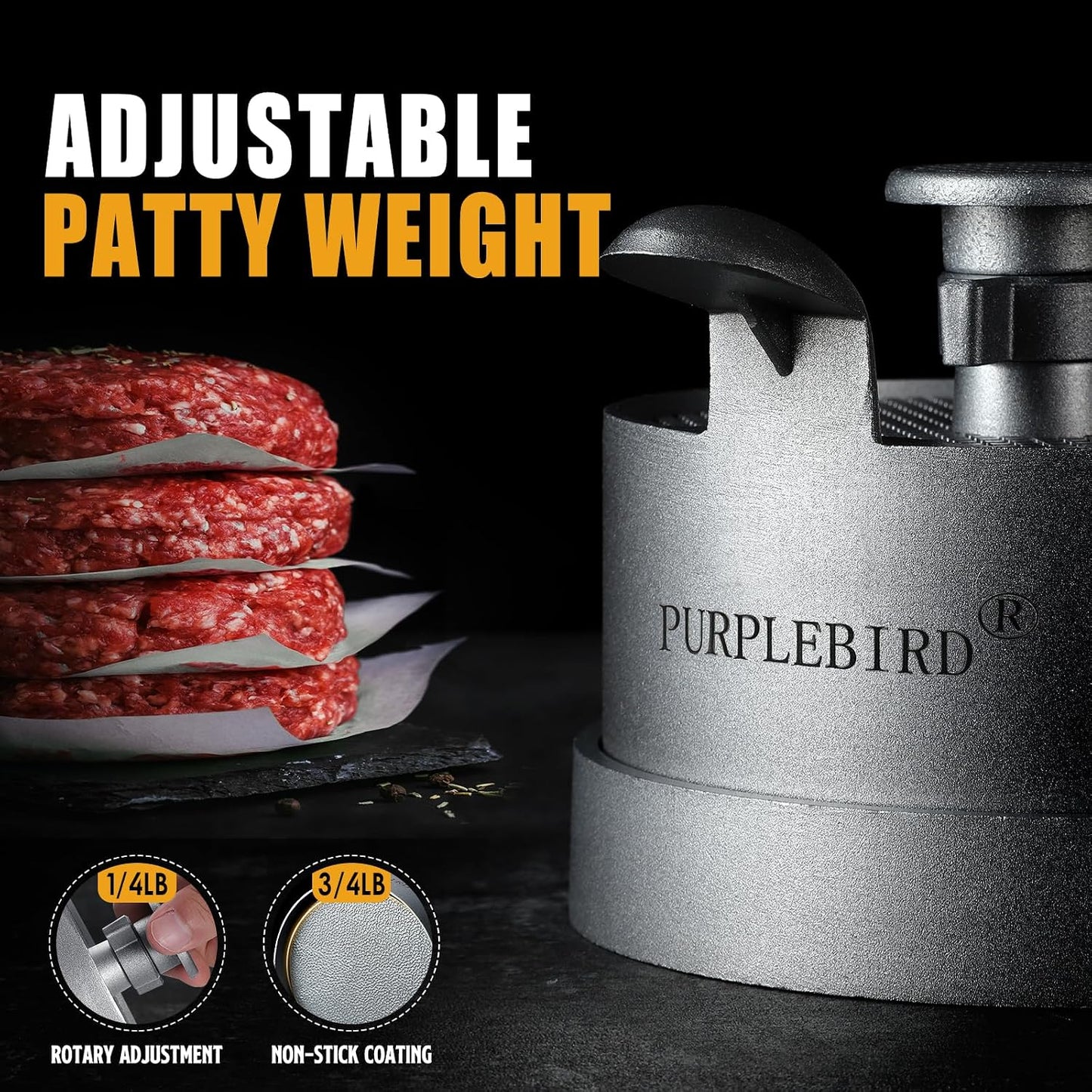 Máquina hamburguesas 4.5pulg ajustable 1/4-3/4libra antiadherente