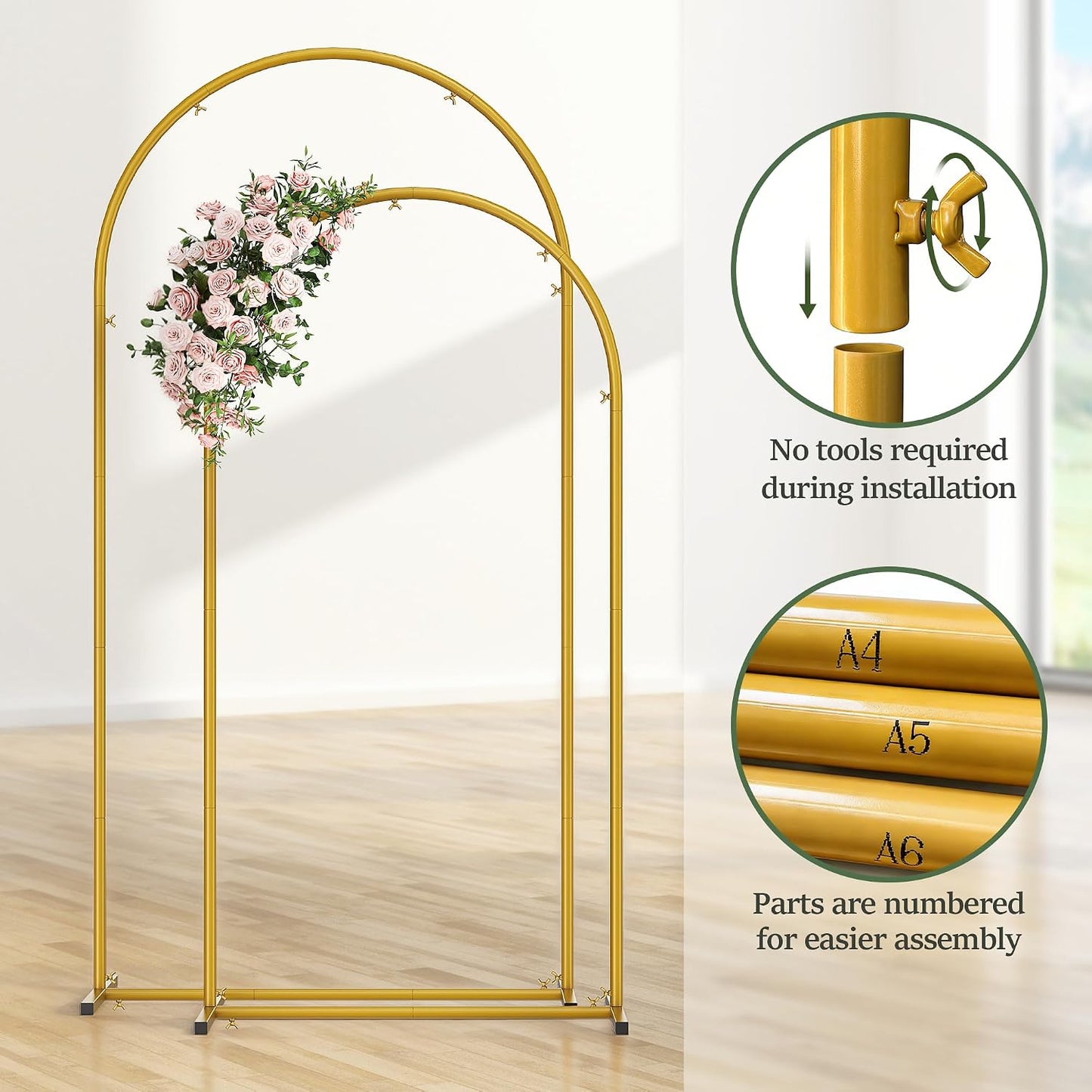 2 Pzas Soporte Arco Metal 5-6ft Dorado Boda Decoración