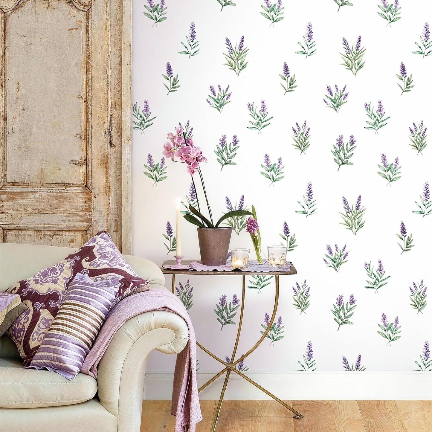 Papel tapiz floral lavanda morado 17x79pulg autoadhesivo