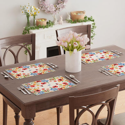 Juego de 6 manteles individuales primavera con mariposas y flores acuarela