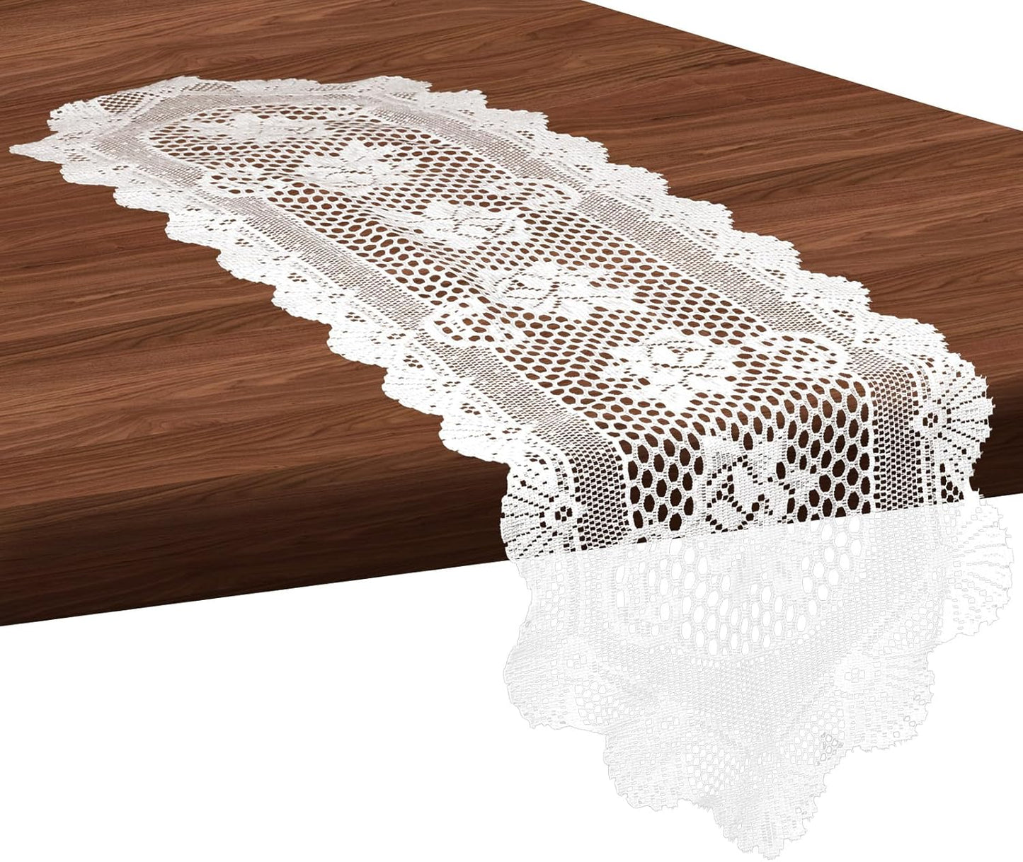 Tapete para mesa de encaje blanco de algodón 45 x 13.38 pulgadas