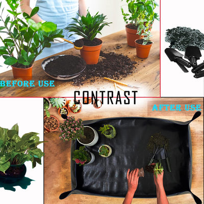 Alfombra trasplante plantas 43x30pulg impermeable plegable negro