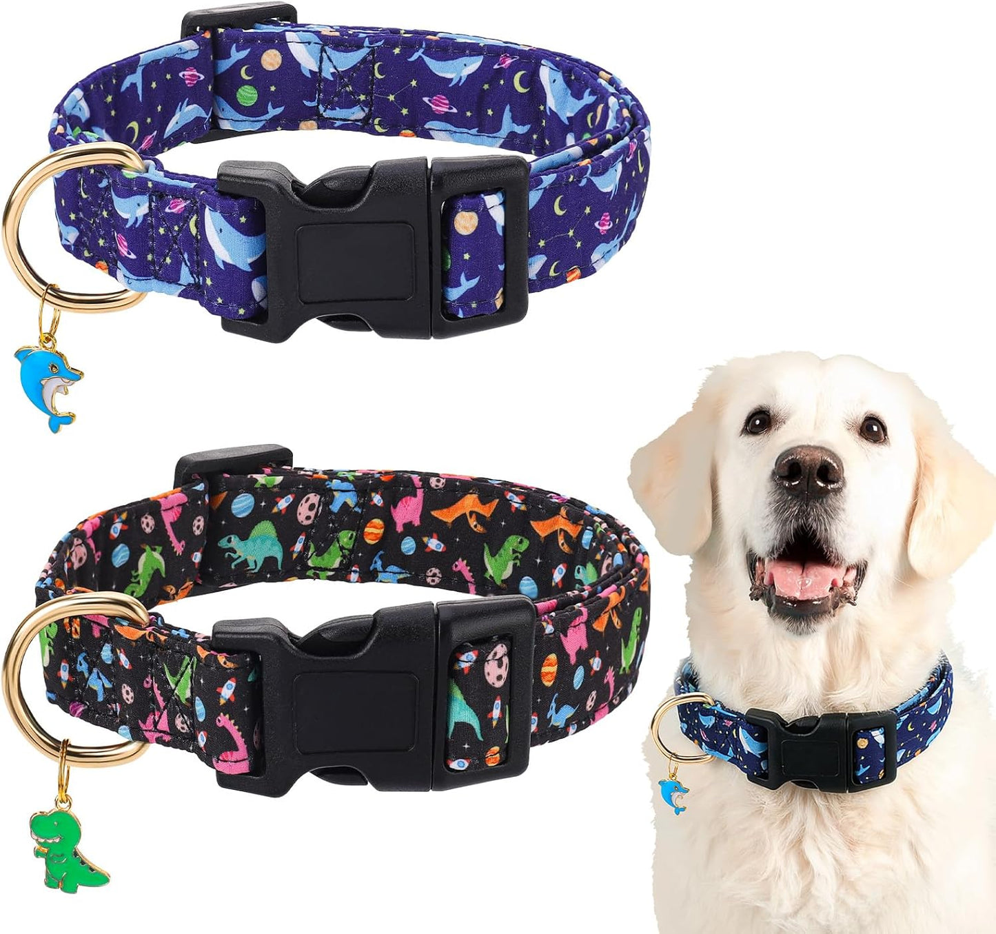 2 Collares Perros Grandes Ajustables con Dije 14.5-22pulg
