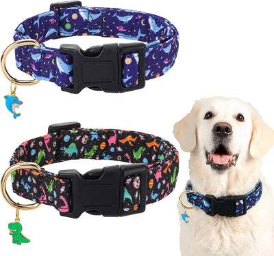 2 Collares Perros Grandes Ajustables con Dije 14.5-22pulg