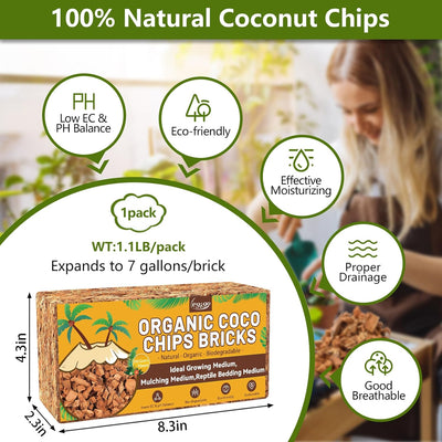 Chips fibra coco 1.1lb para plantas sustrato orgánico