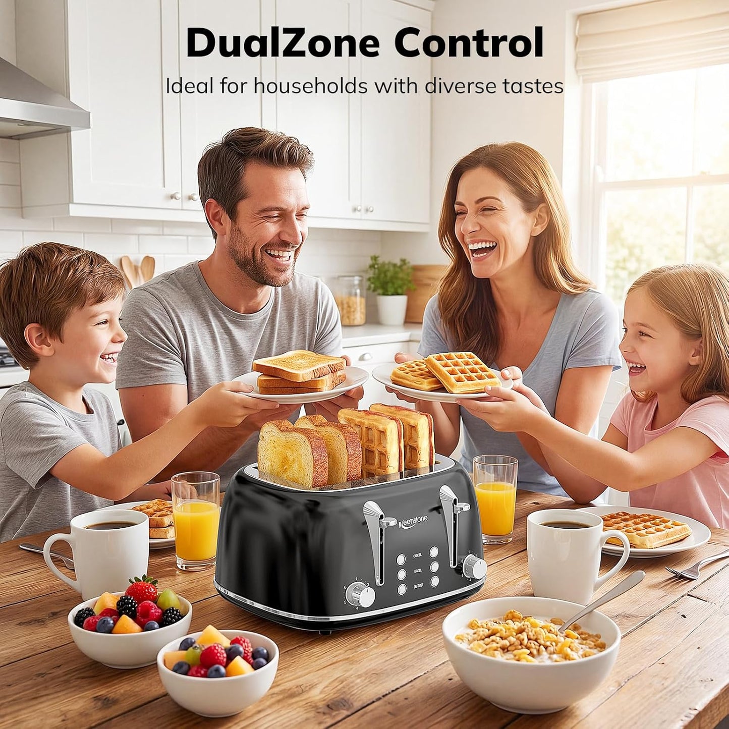 Tostadora 4 rebanadas acero inox con controles duales 6 niveles