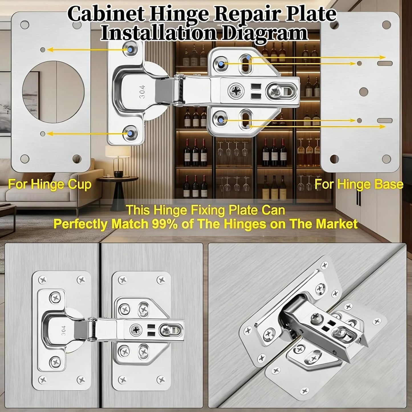 Kit reparación bisagras gabinete acero inox 8 pzas