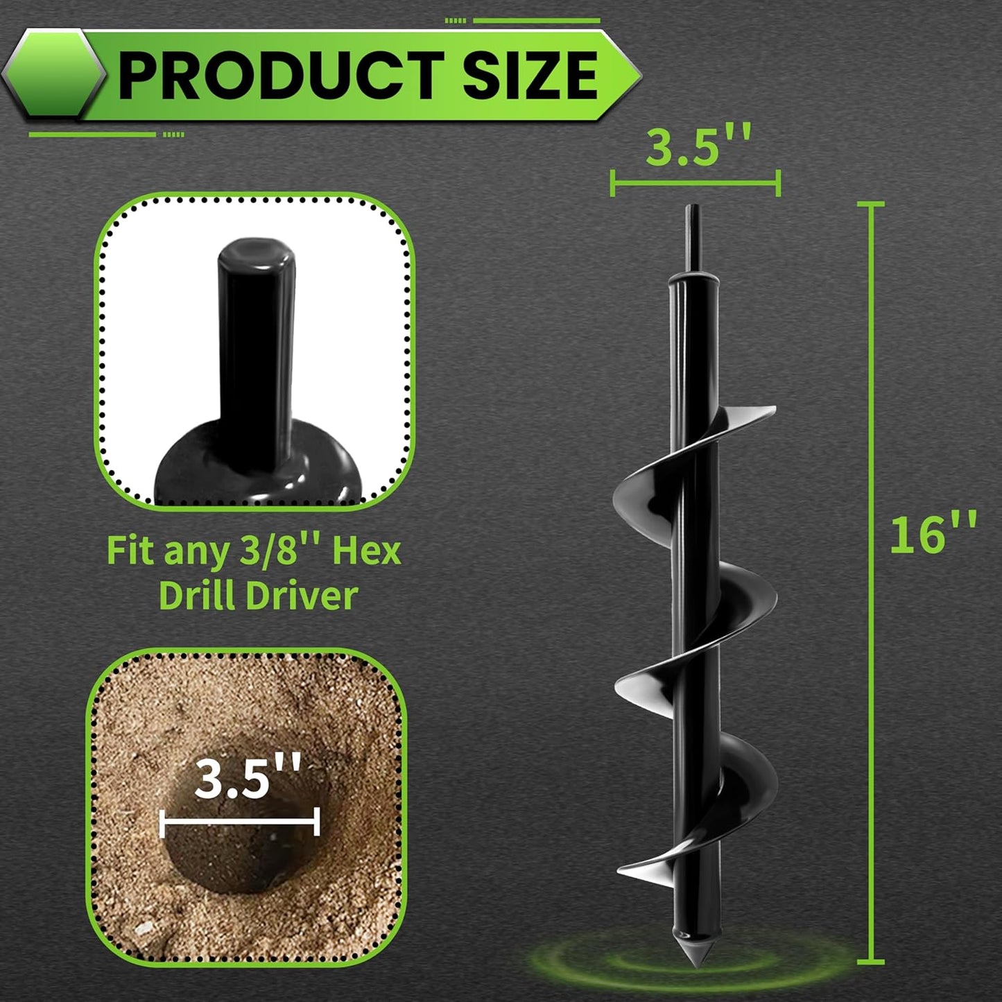 Broca taladro espiral 3.5x16pulg para plantar bulbos