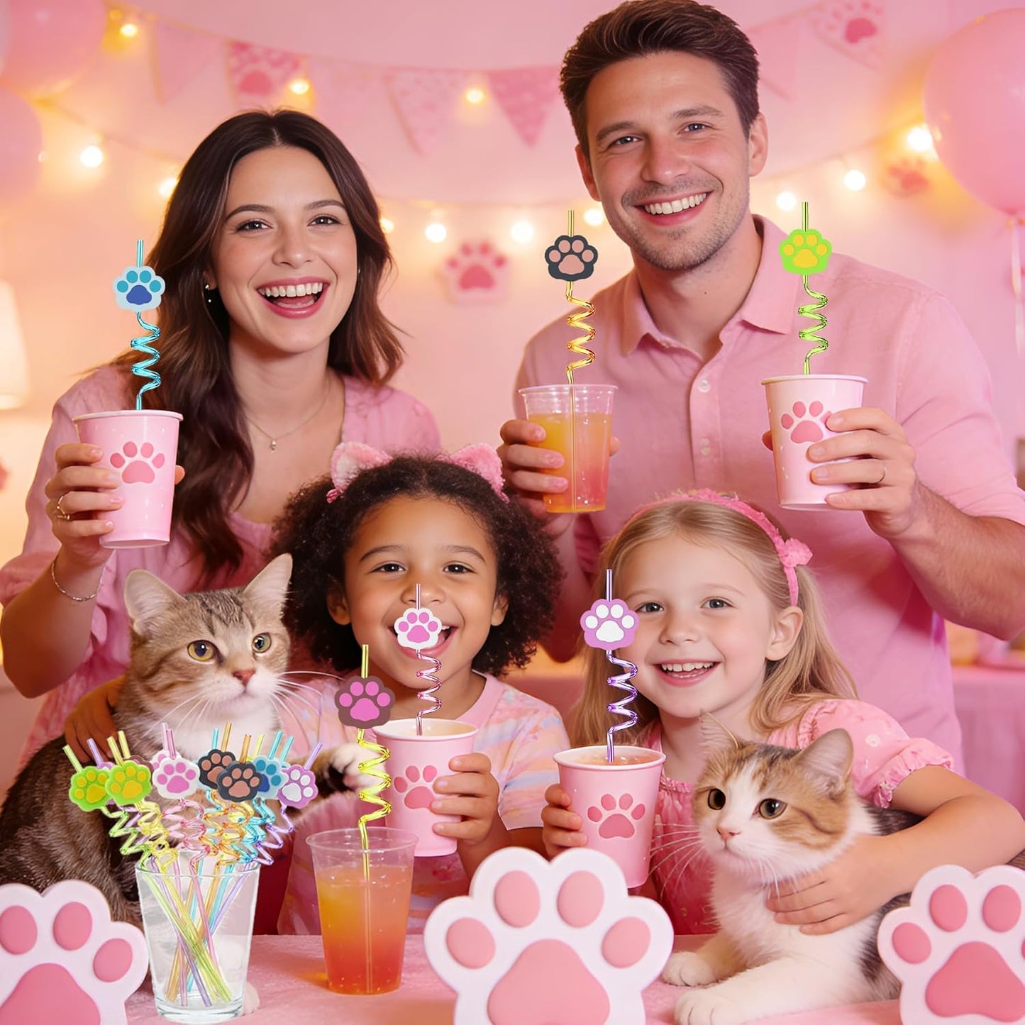24 piezas suministros fiesta cumpleaños para mascotas con pajitas reutilizables
