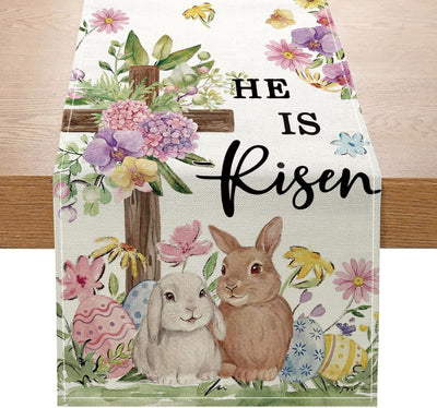 Camino mesa Pascua 13x72pulg conejos He is Risen