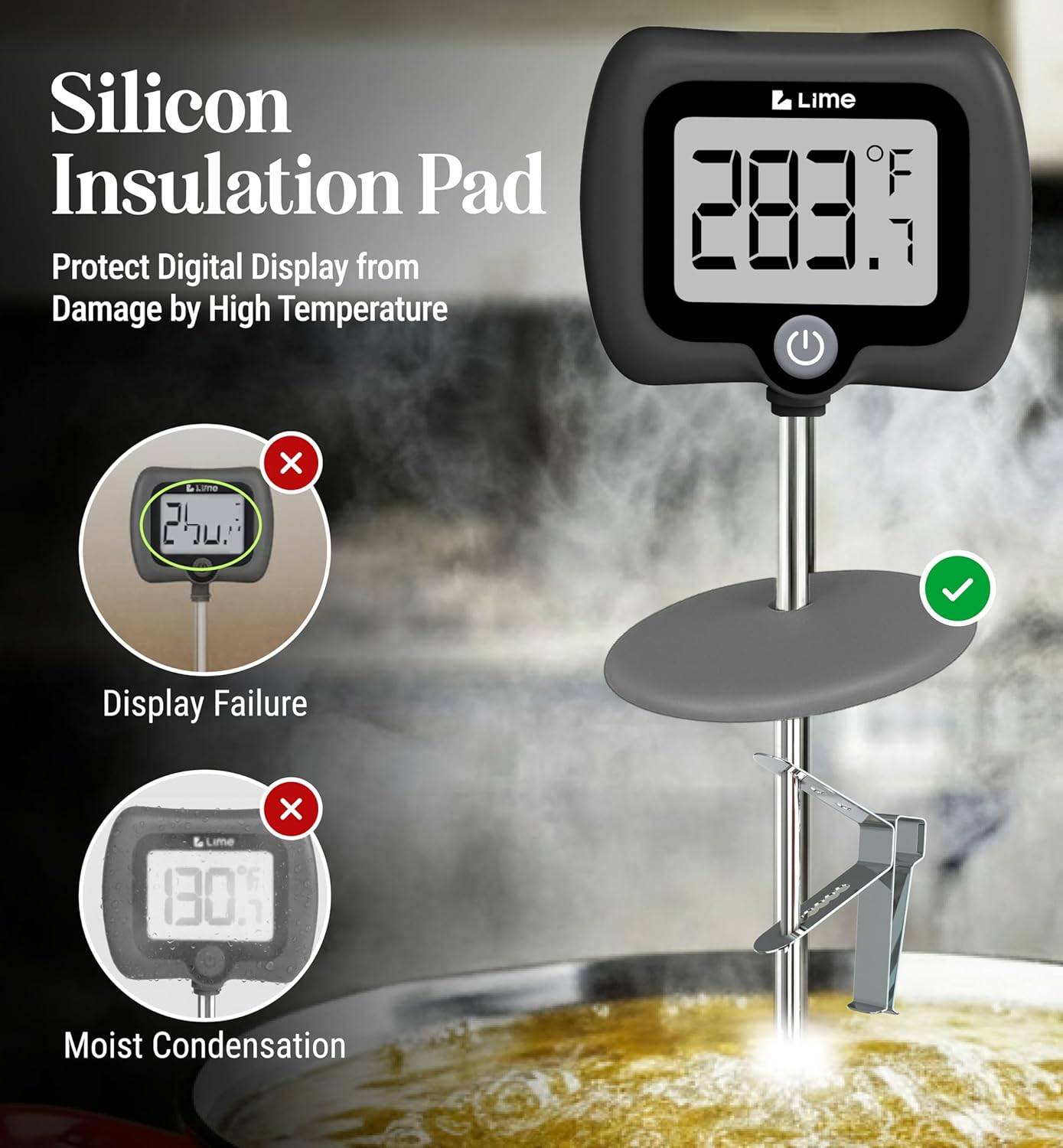 Termómetro digital para cocina con pinza de acero inoxidable 10"