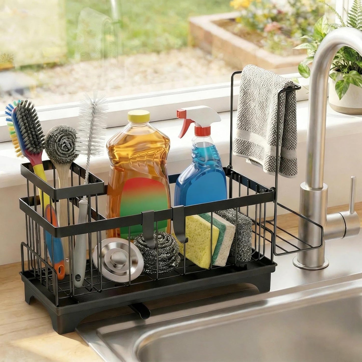 Soporte esponja fregadero con paño cepillo drenaje automático