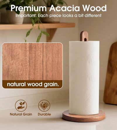 Soporte para toallas de papel de madera acacia, estante elegante para rollo gigante de baño