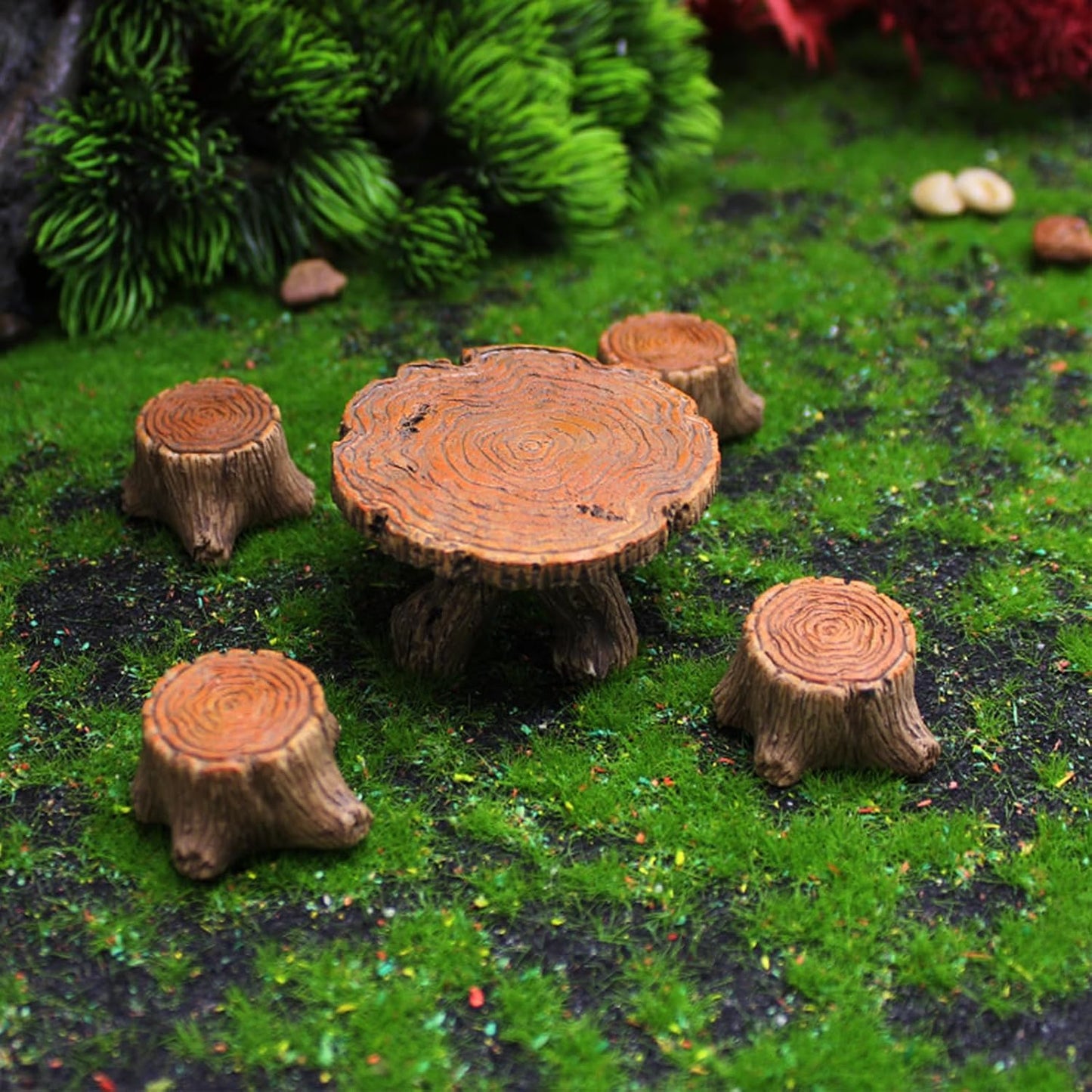 Kit 5 pzas muebles resina jardín hadas mini decoración