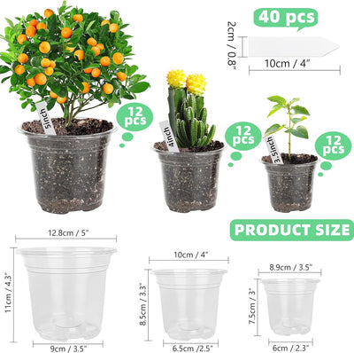 Macetas plástico para vivero set 36 5/4/3.5pulg con etiquetas