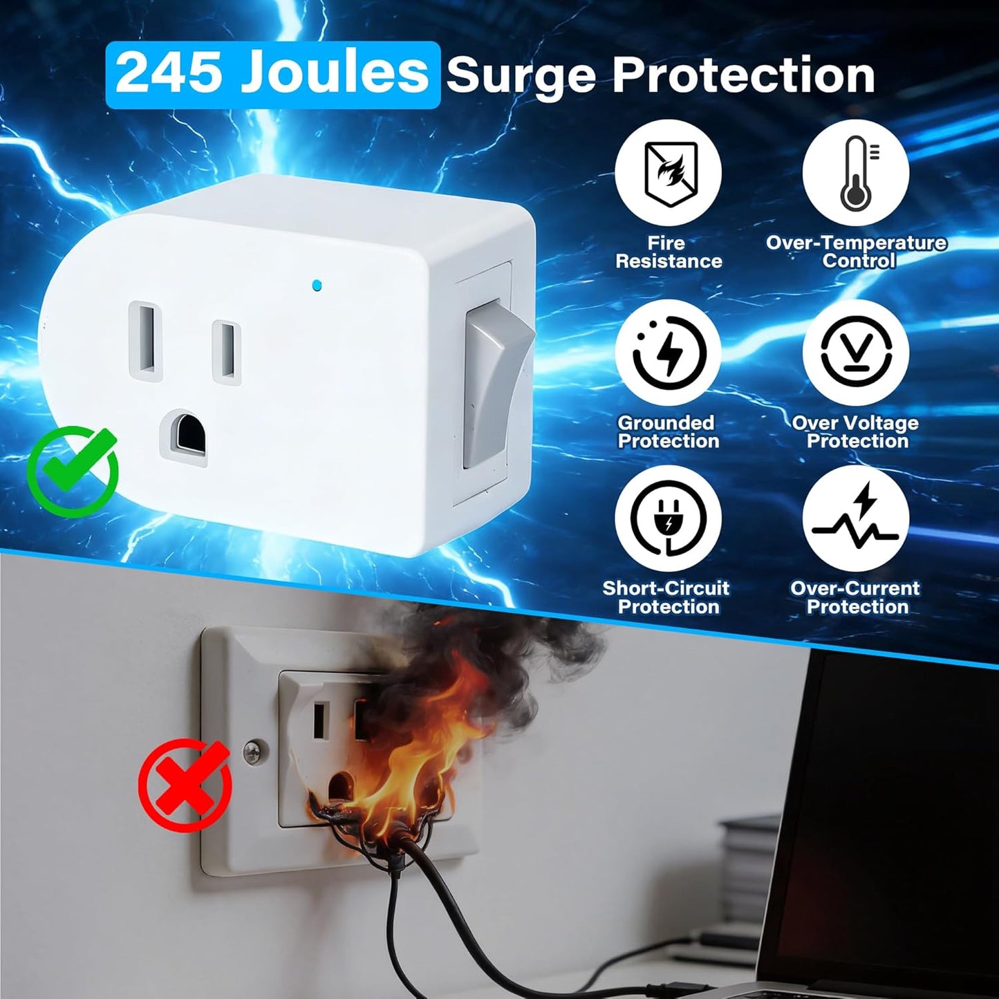 Protector sobretensiones con interruptor 3 clavijas