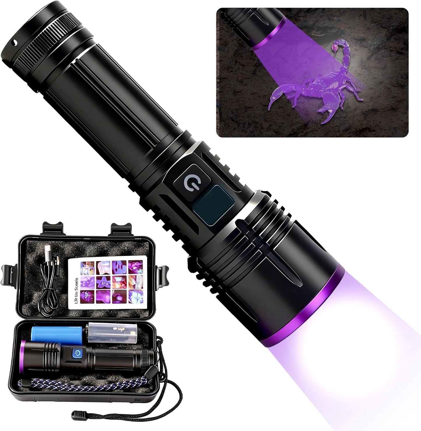 Linterna UV 365 nm luz negra 30 W recargable mascotas