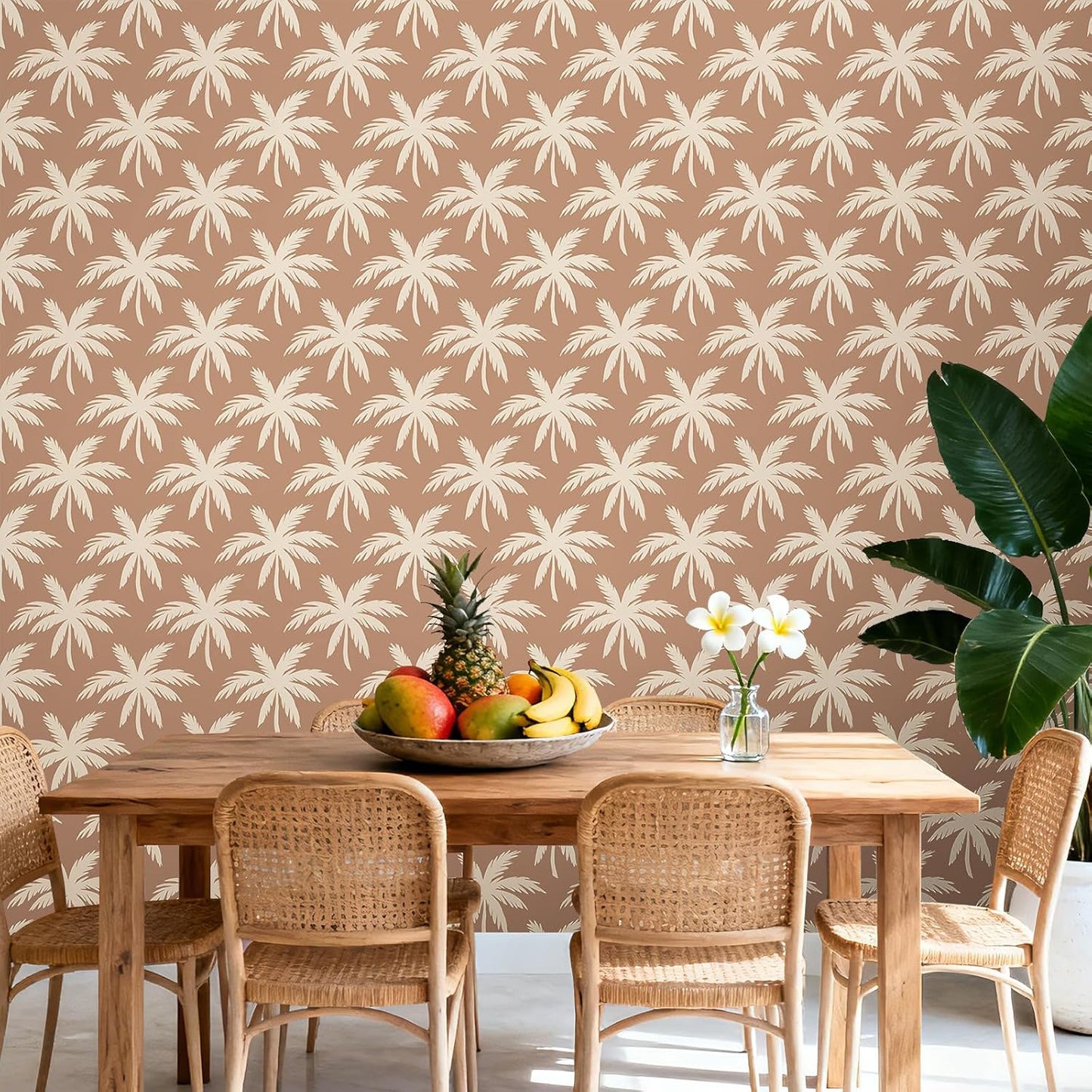 Papel Tapiz Bohemio Terracota Palmeras Playa Marrón Naranja