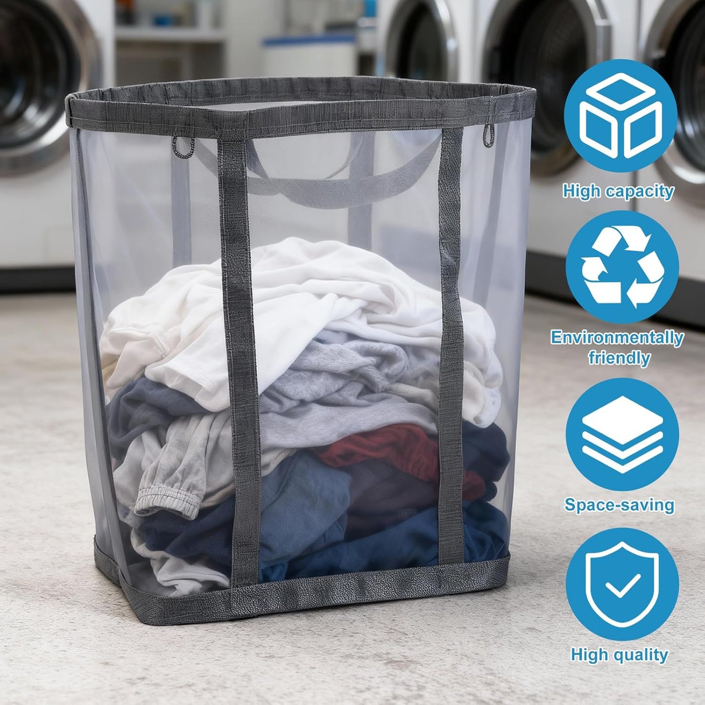 Paquete 2 Bolsas Malla con Asas Ganchos Cesta Plegable Lavanderia