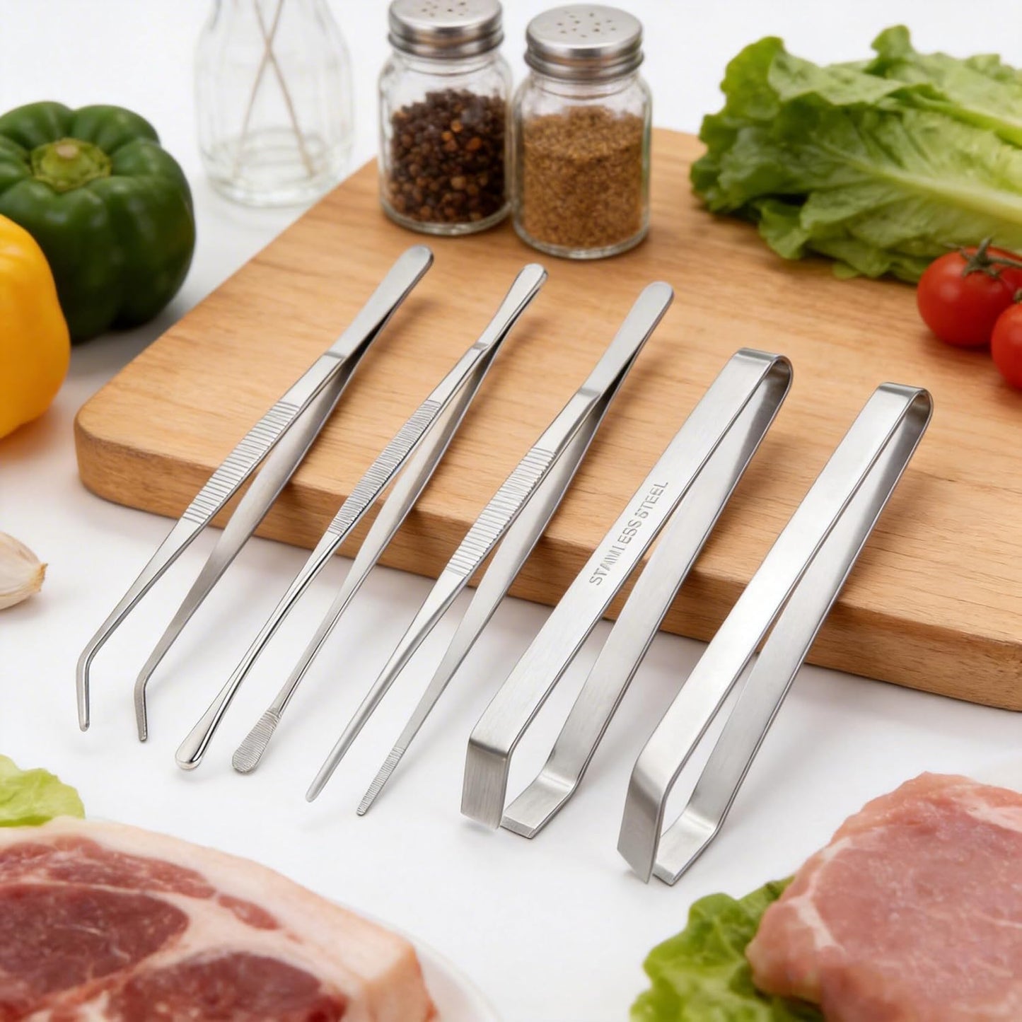 Pinzas de cocina de acero inoxidable para carne y ensaladas