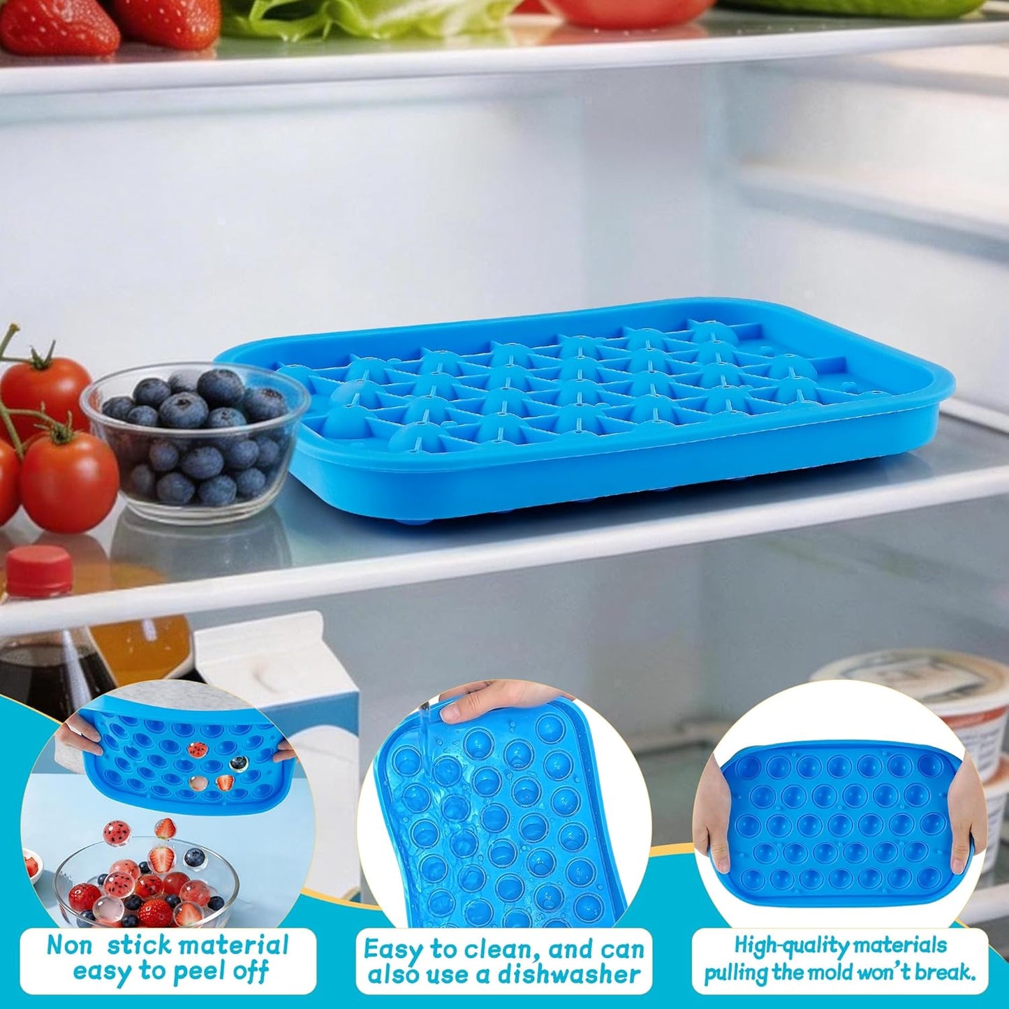 Molde redondo de silicona para cubitos de hielo con 33 cavidades y tapa