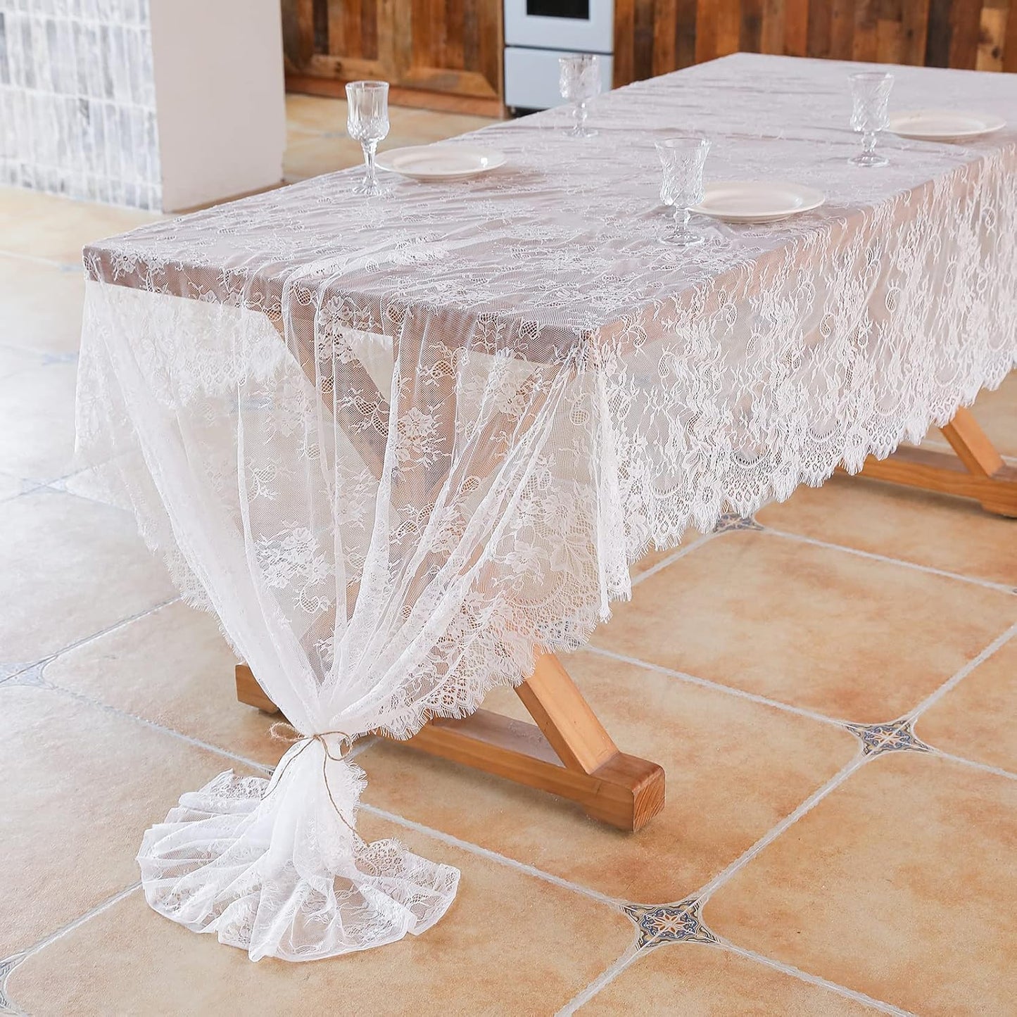 Mantel de encaje blanco 60 x 120 pulgadas rectangular vintage para mesa de comedor