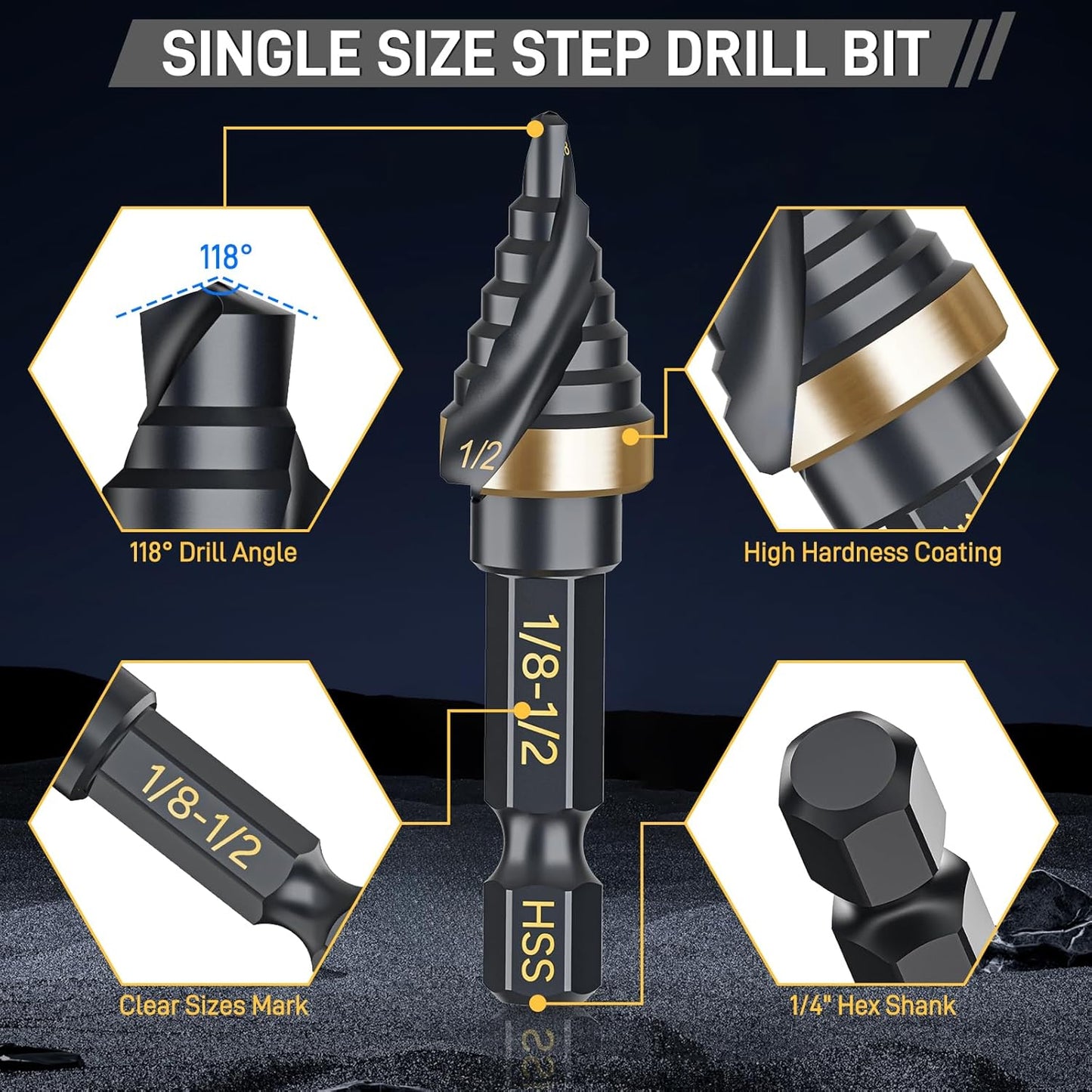 Broca paso Unibit acero veloz vástago 1/4" para metal madera