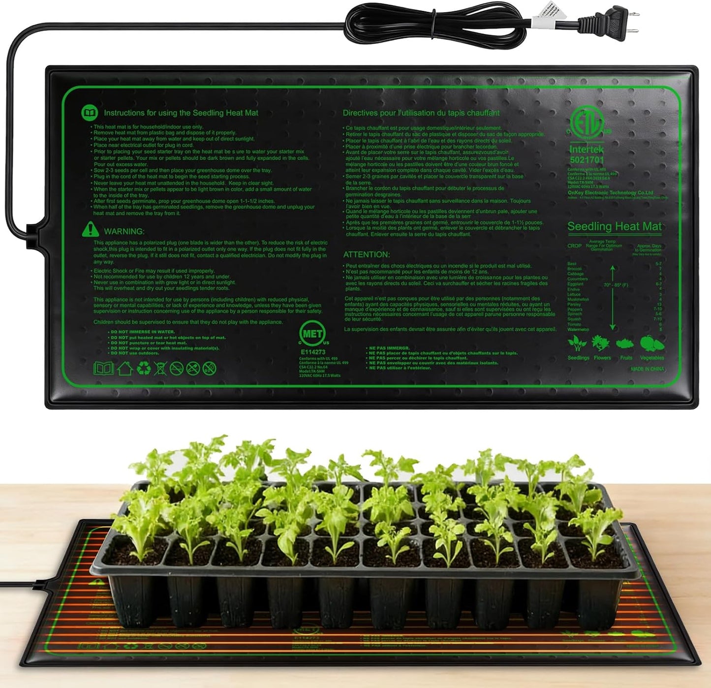Alfombrilla térmica hidropónica 10x20.75pulg para plantas