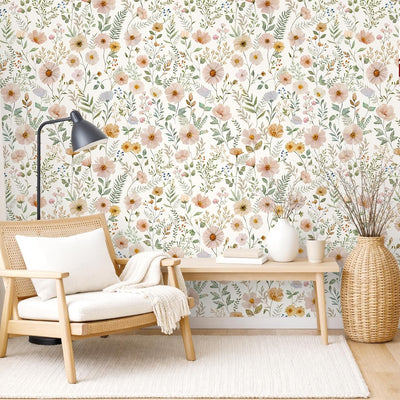 Papel tapiz vintage rosa floral autoadhesivo 17.7x118pulg