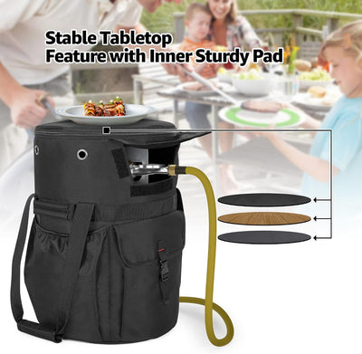 Bolsa tanque propano exterior 20lb con mesa 2 bolsillos negro