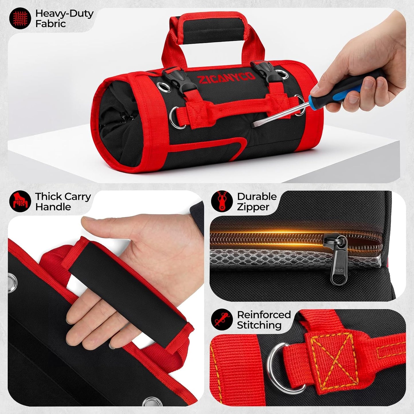 Bolsa herramientas enrollable con 2 bolsas desmontables