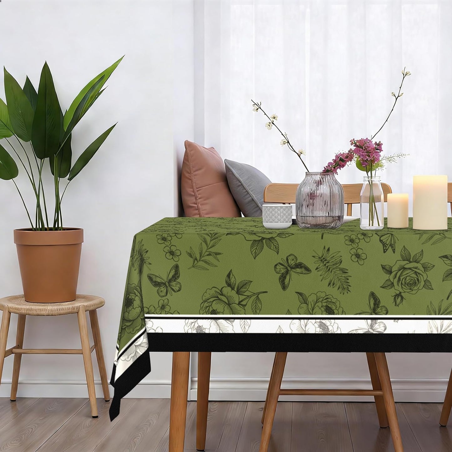 Mantel verde vintage 60 x 84 pulgadas diseño floral de rosas clásico elegante rectangular
