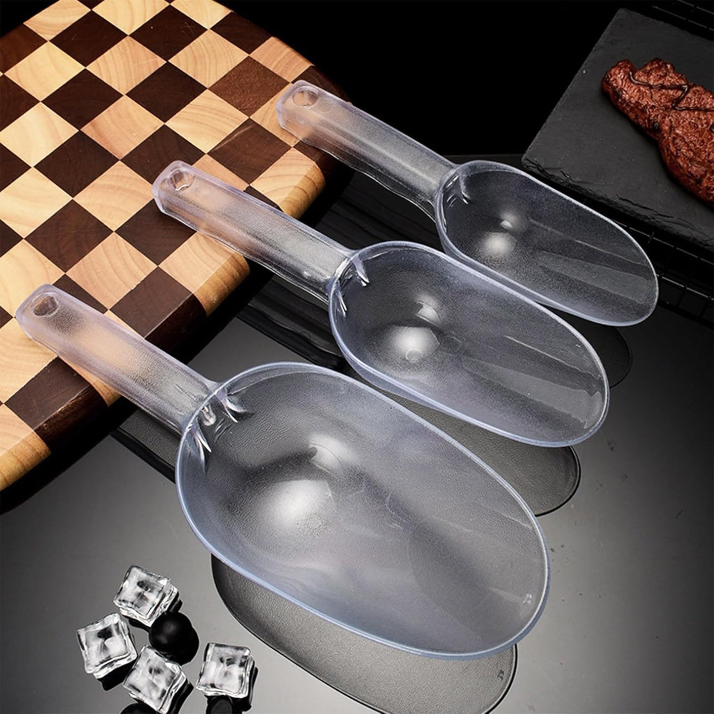 2 cucharas de hielo de plástico transparente con mango para máquina de hielo
