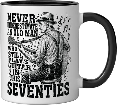 Taza cerámica para guitarra de los años 70 negro/blanco