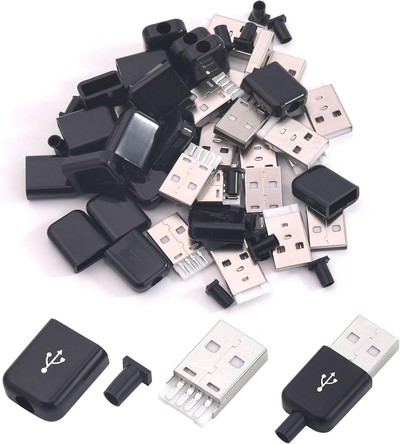 20 Conectores USB 2.0 Tipo A Negro para Soldadura