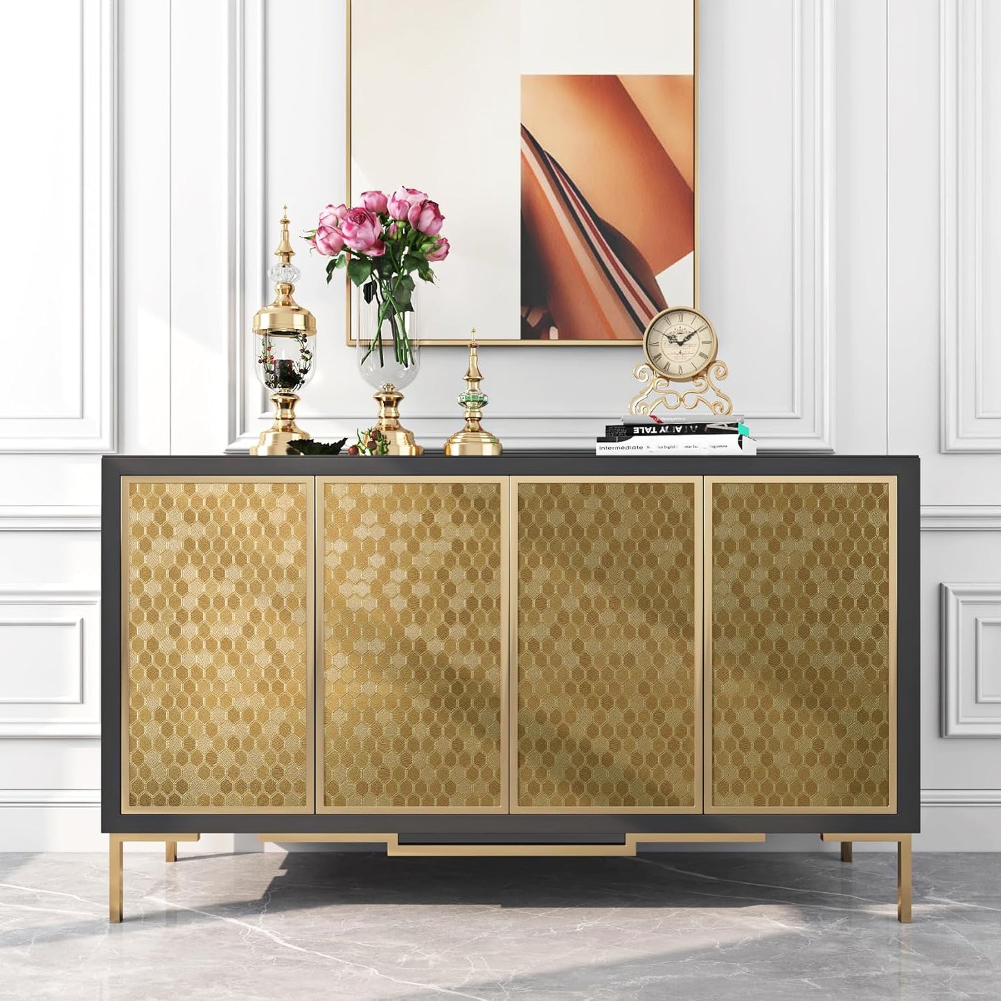 Papel tapiz dorado adhesivo extraíble textura hexagonal