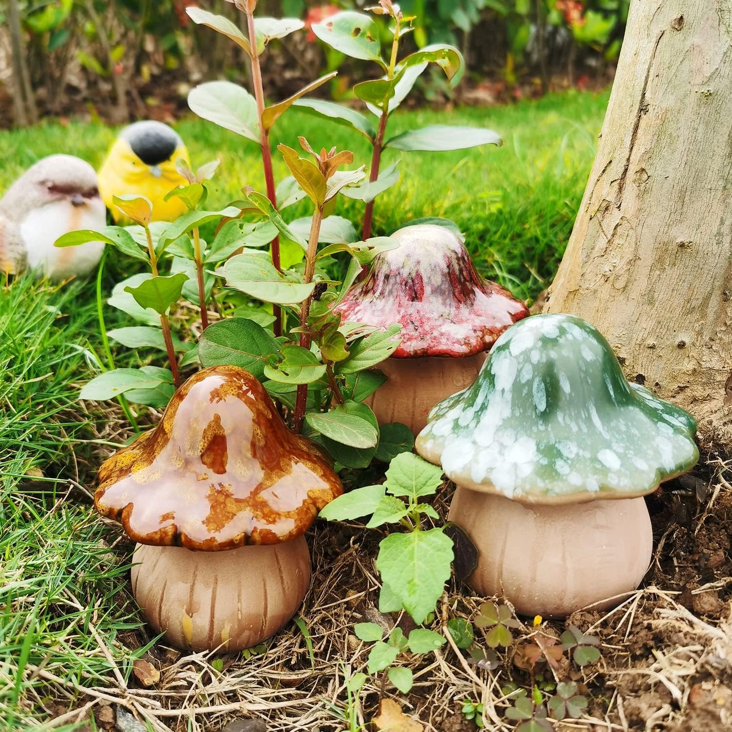 3 Hongos Cerámica Jardín Maceta Hogar Decoración Escritorio