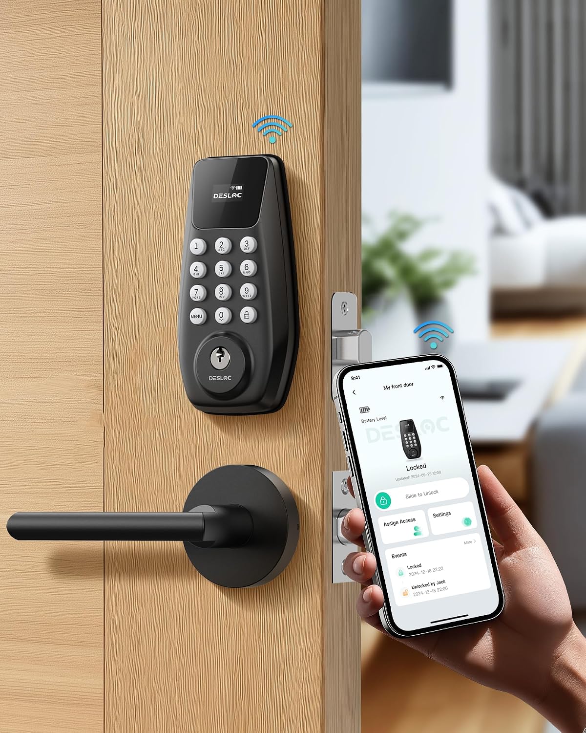 Cerradura inteligente WiFi con asa y teclado para puerta