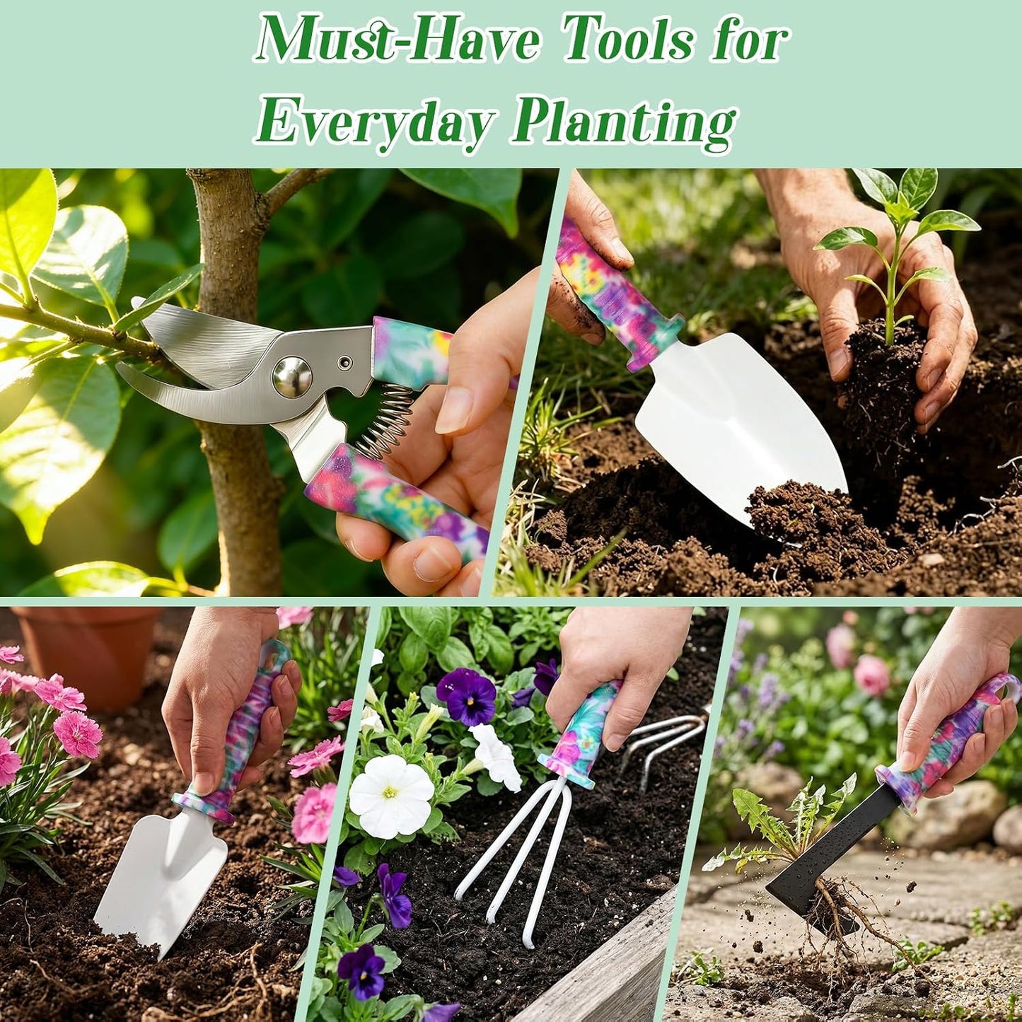 Set 10 Herramientas Jardinería Portátiles Mango Ergonómico