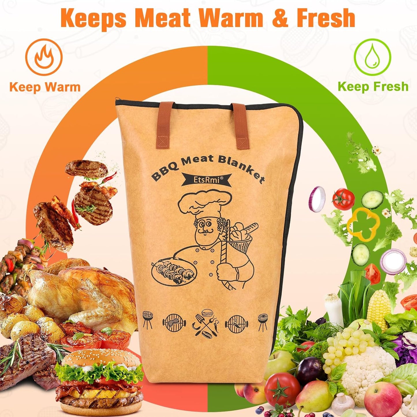Bolsa descanso carne barbacoa 21pulg boca ancha reutilizable