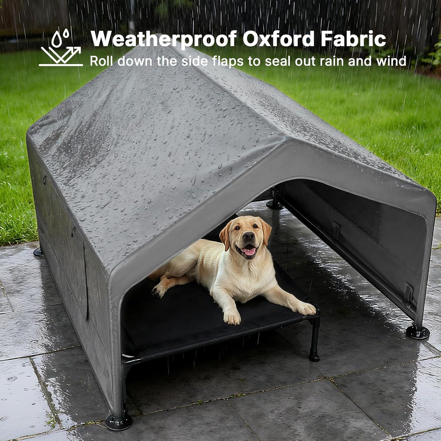 Casa perros al aire libre con cama elevada 4.1x4.1x3.3pulg gris