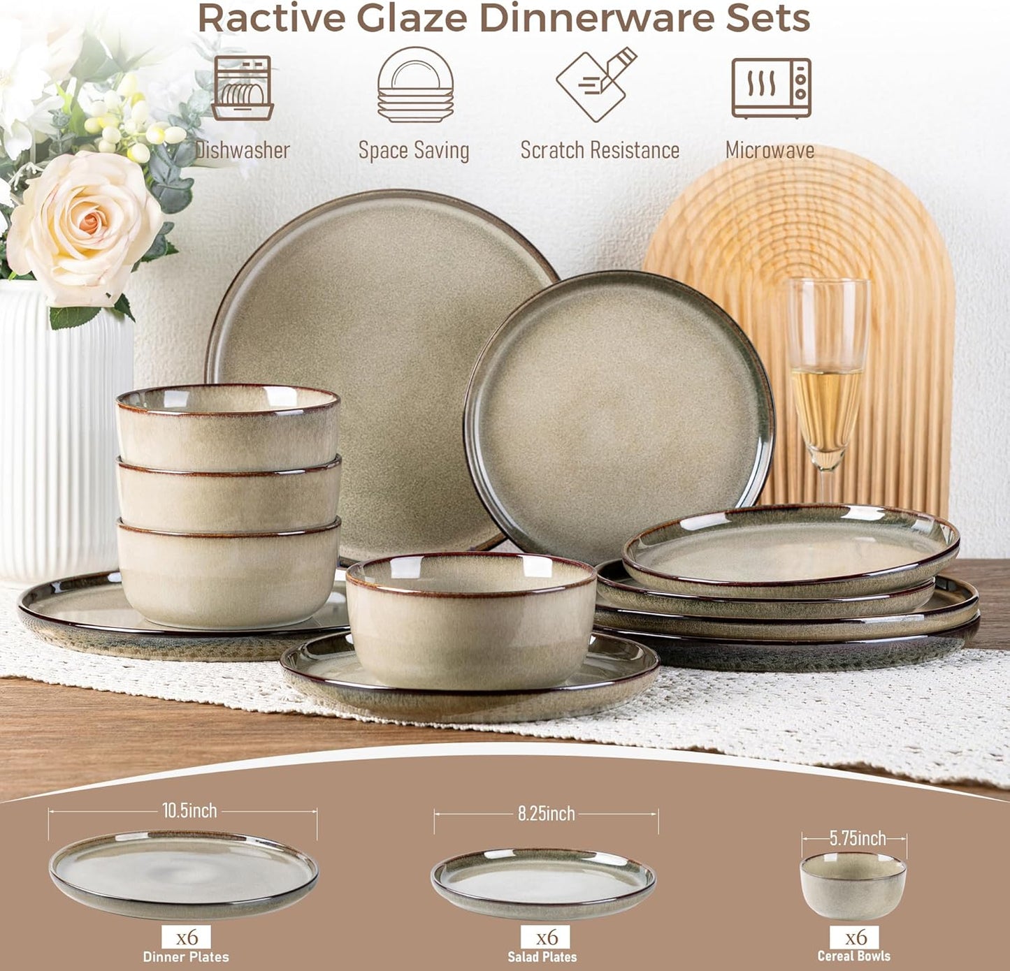 Set 6 Pzas Platos Cerámica Resistente a Rayas