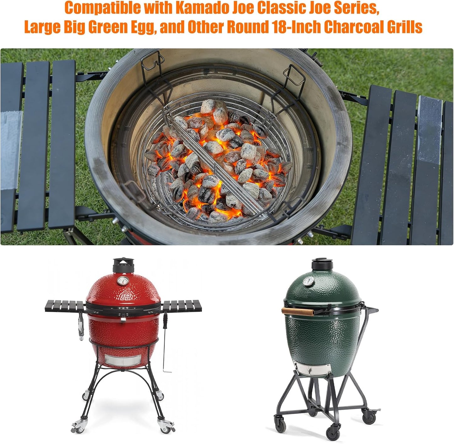 Cesta ceniza carbón acero inox comp Kamado Joe BGE 18pulg