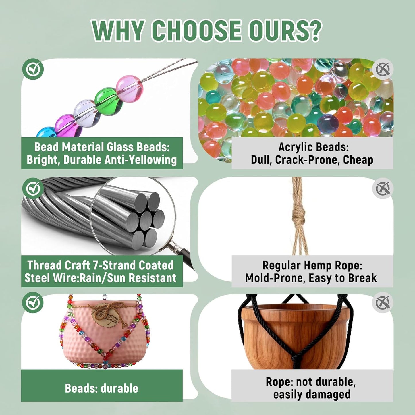 Colgador plantas con cuentas vidrio macramé decoración rústica