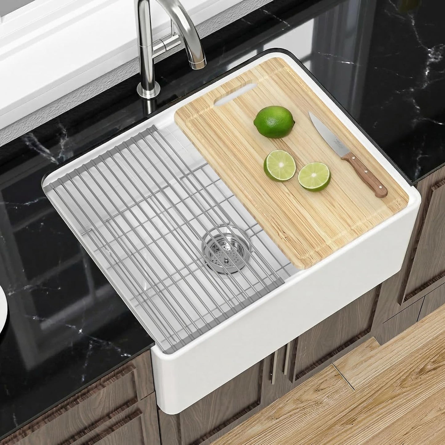 Fregadero blanco cocina granja 24pulg arcilla refractaria