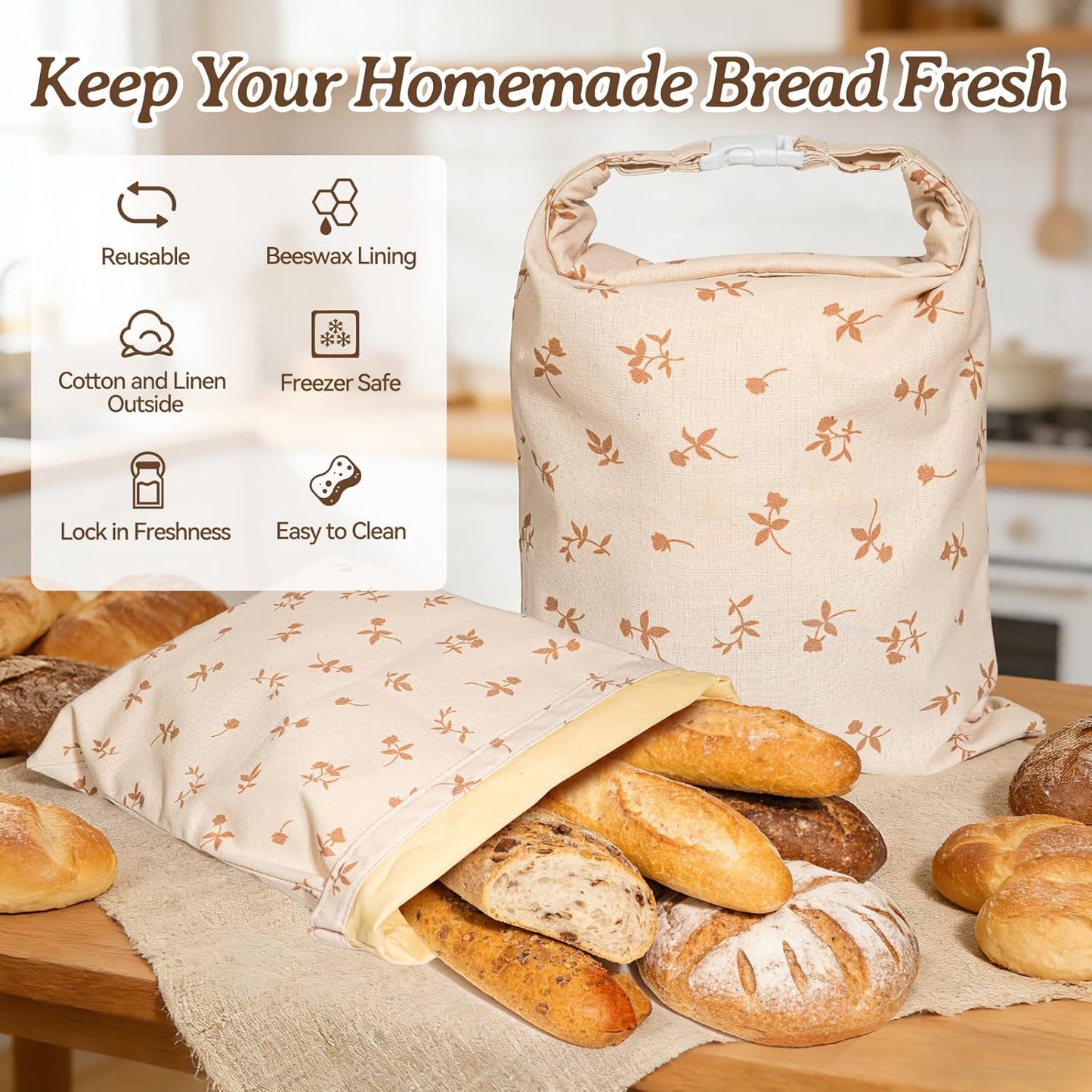 Bolsas de pan de cera de abejas para masa madre reutilizables de algodón y lino