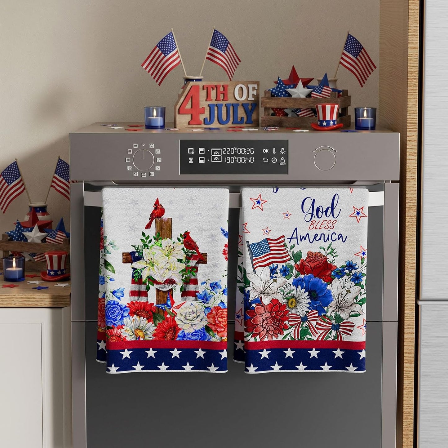 Paños de cocina patrióticos XCHI Flowers Cross Cardinals America Stars 18x26