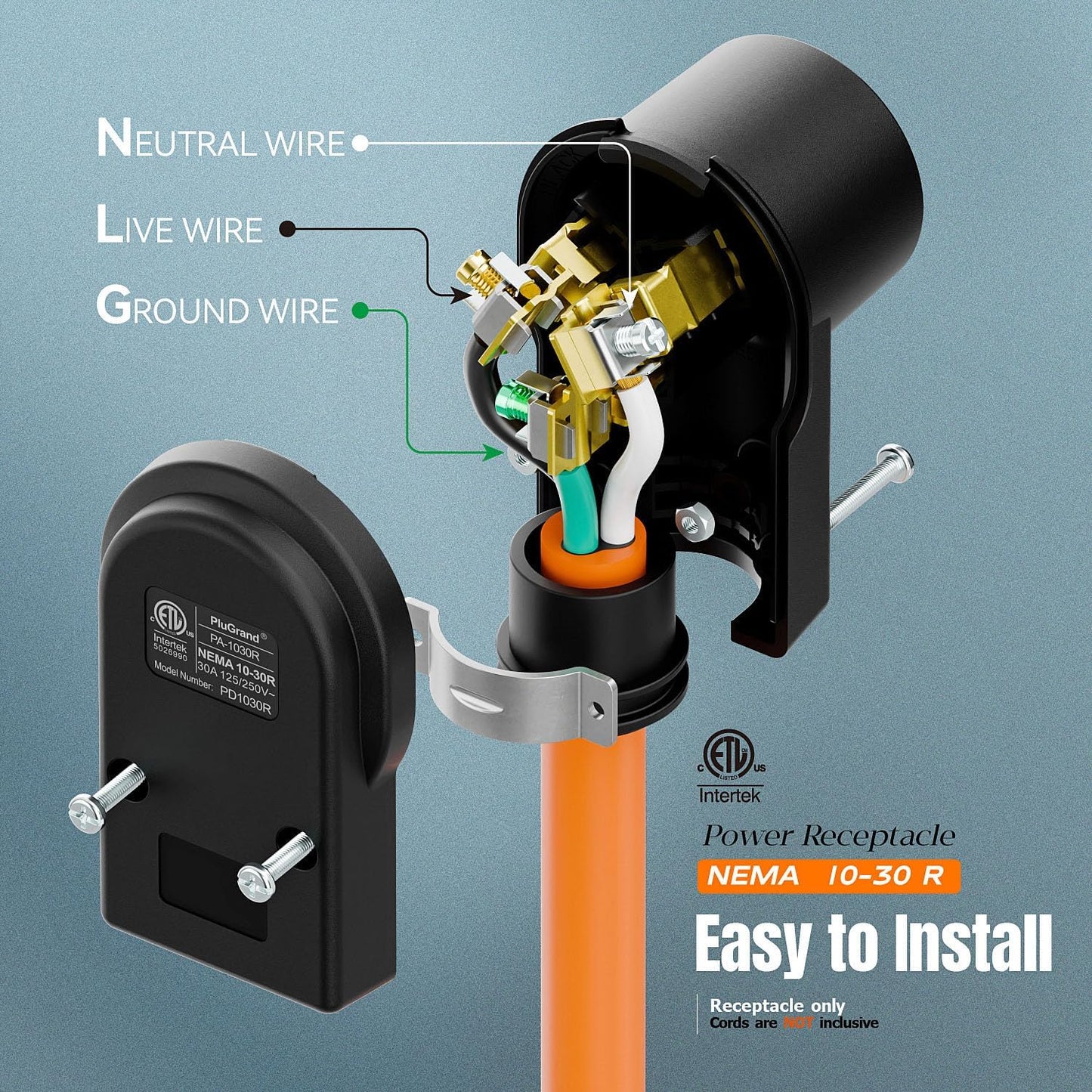 Enchufe NEMA 10-30R 30A 125/250V receptáculo hembra negro