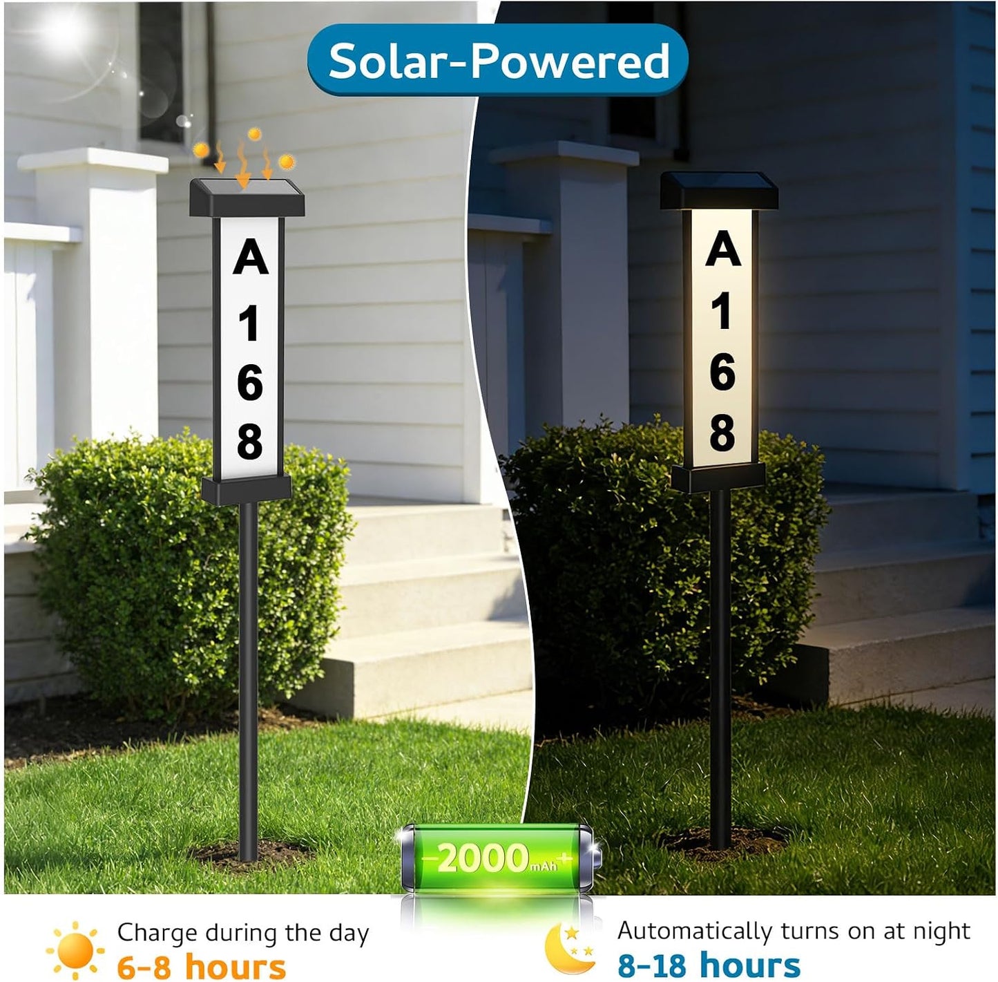 Letrero solar LED doble cara números casa impermeable 3 modos